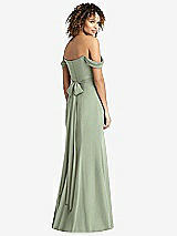 Rear View Thumbnail - Sage Off-the-Shoulder Criss Cross Bodice Trumpet Gown