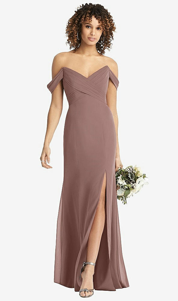 Front View - Sienna Off-the-Shoulder Criss Cross Bodice Trumpet Gown