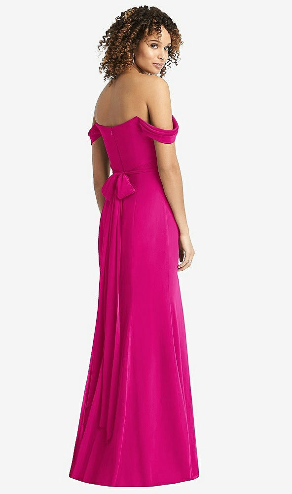 Back View - Think Pink Off-the-Shoulder Criss Cross Bodice Trumpet Gown