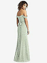 Rear View Thumbnail - Vintage Primrose Sage Off-the-Shoulder Criss Cross Bodice Trumpet Gown