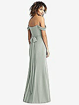 Rear View Thumbnail - Willow Green Off-the-Shoulder Criss Cross Bodice Trumpet Gown