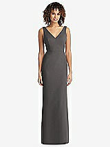 Rear View Thumbnail - Caviar Gray Sleeveless Tie Back Chiffon Trumpet Gown