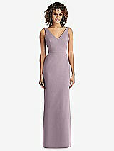 Rear View Thumbnail - Lilac Dusk Sleeveless Tie Back Chiffon Trumpet Gown