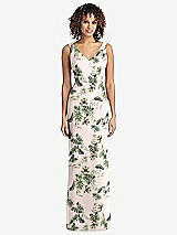 Rear View Thumbnail - Palm Beach Print Sleeveless Tie Back Chiffon Trumpet Gown