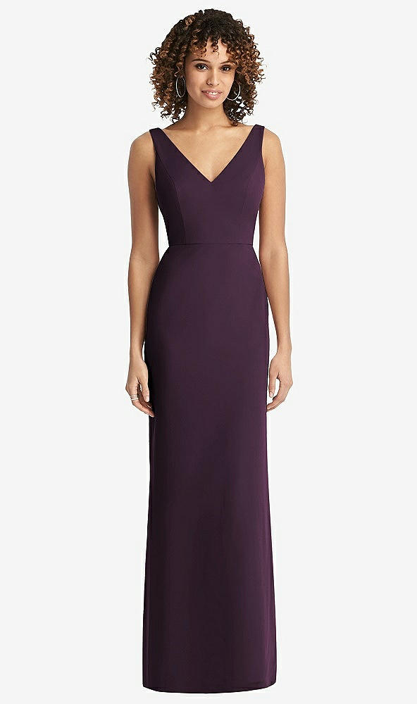 Back View - Aubergine Sleeveless Tie Back Chiffon Trumpet Gown