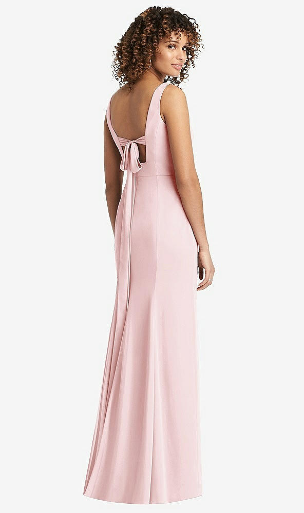 Front View - Ballet Pink Sleeveless Tie Back Chiffon Trumpet Gown