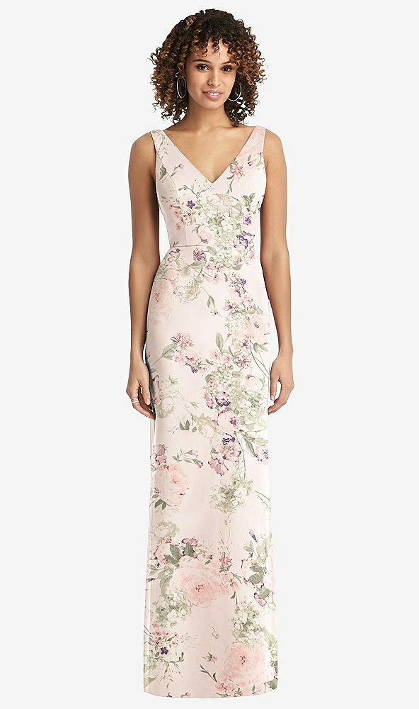 Back View - Blush Garden Sleeveless Tie Back Chiffon Trumpet Gown