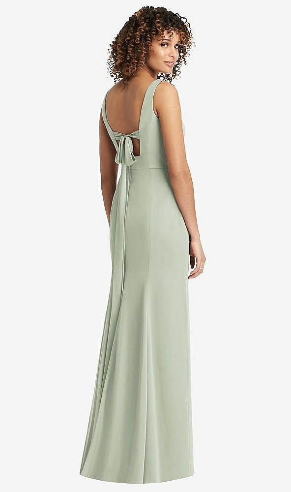 Front View - Celadon Sleeveless Tie Back Chiffon Trumpet Gown