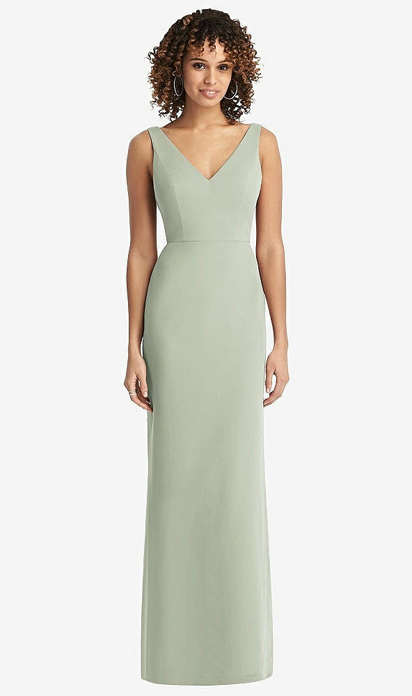 Back View - Celadon Sleeveless Tie Back Chiffon Trumpet Gown