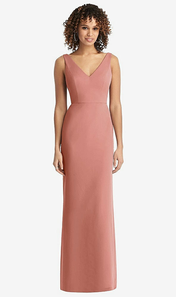 Back View - Desert Rose Sleeveless Tie Back Chiffon Trumpet Gown