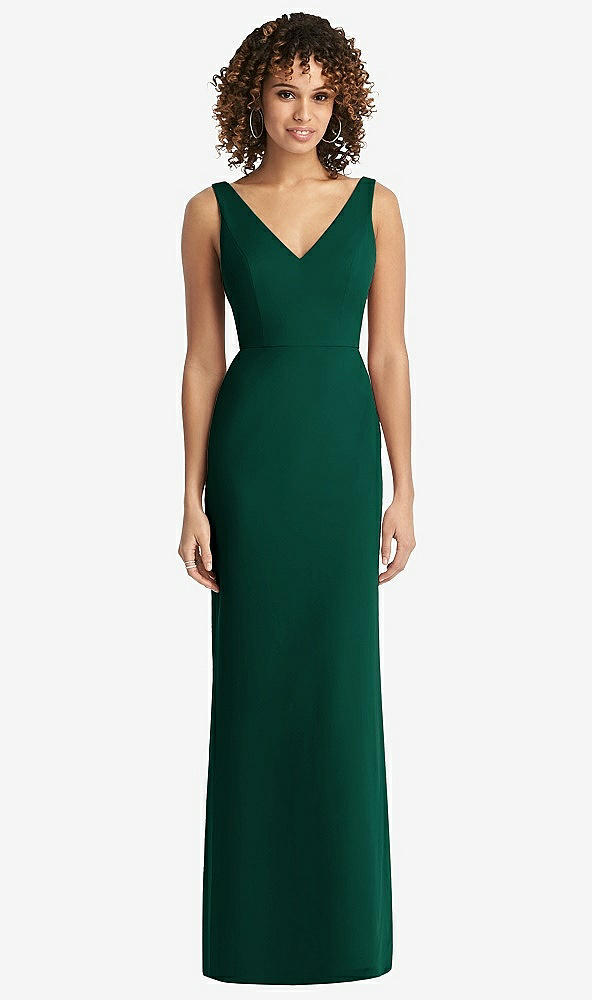 Back View - Hunter Green Sleeveless Tie Back Chiffon Trumpet Gown