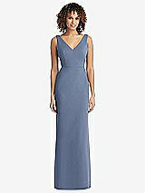 Rear View Thumbnail - Larkspur Blue Sleeveless Tie Back Chiffon Trumpet Gown