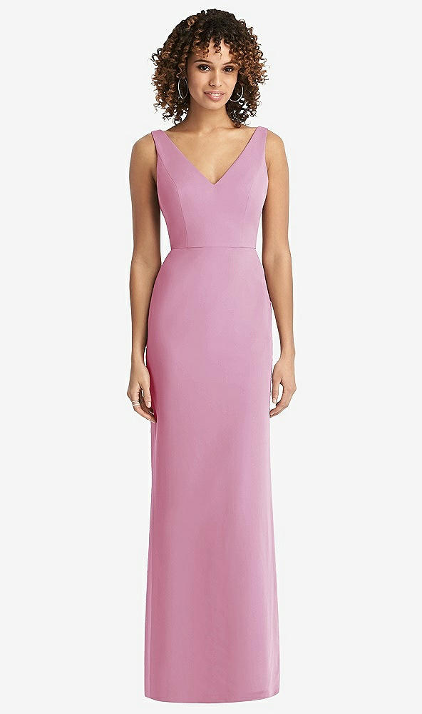 Back View - Powder Pink Sleeveless Tie Back Chiffon Trumpet Gown