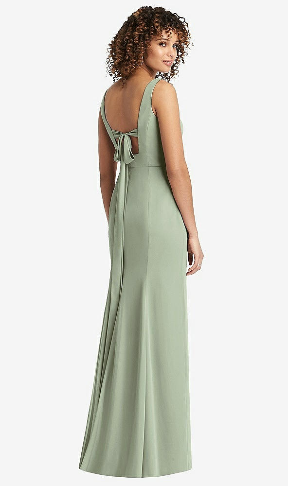 Front View - Sage Sleeveless Tie Back Chiffon Trumpet Gown