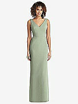 Rear View Thumbnail - Sage Sleeveless Tie Back Chiffon Trumpet Gown