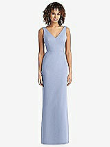 Rear View Thumbnail - Sky Blue Sleeveless Tie Back Chiffon Trumpet Gown