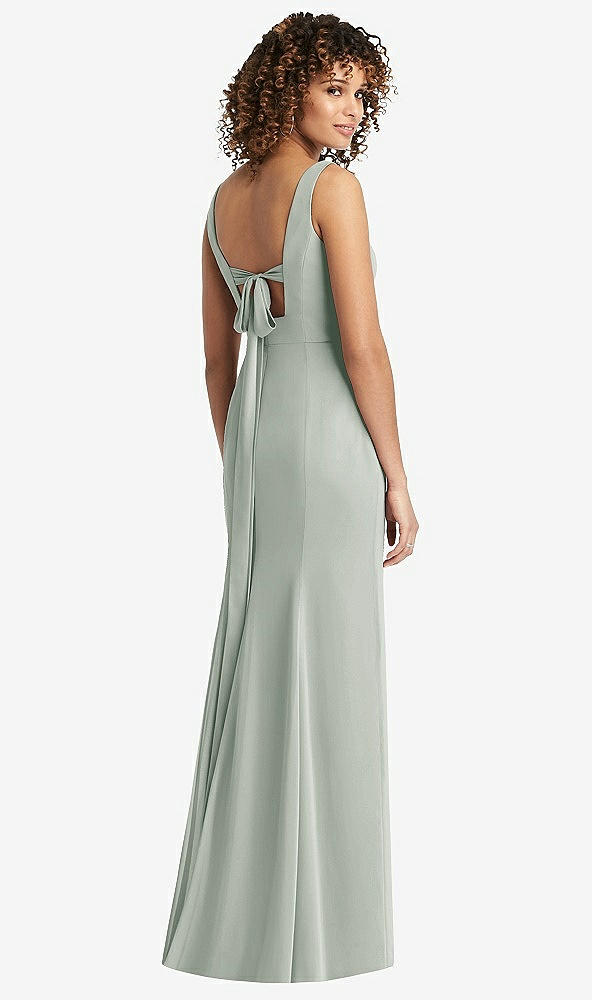 Front View - Willow Green Sleeveless Tie Back Chiffon Trumpet Gown