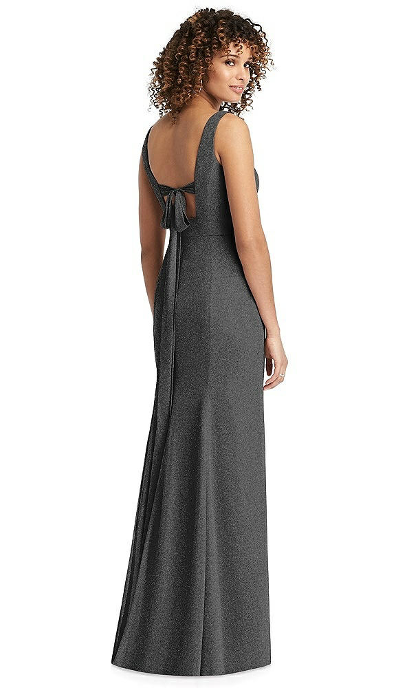 Back View - Black Silver Shimmer V-Neck Trumpet Dress with Back Tie