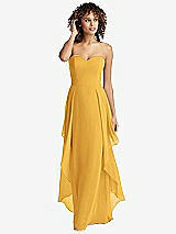 Front View Thumbnail - NYC Yellow Strapless Chiffon Dress with Skirt Overlay