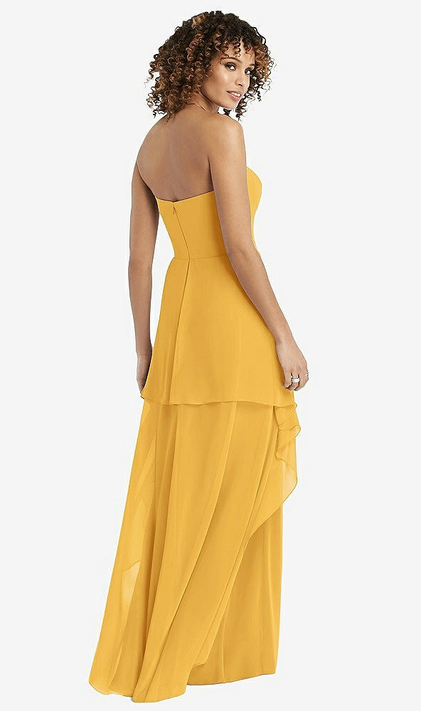 Back View - NYC Yellow Strapless Chiffon Dress with Skirt Overlay