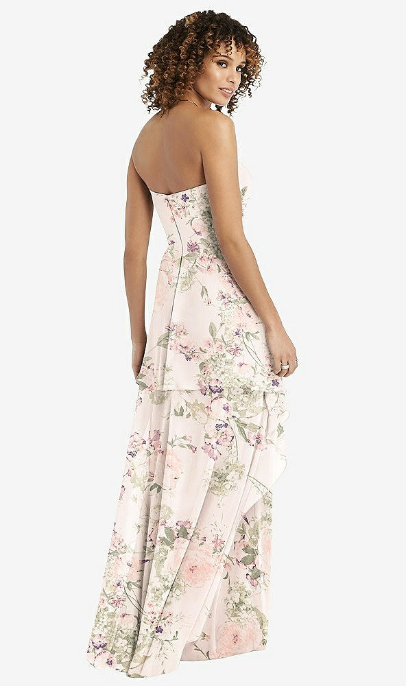 Back View - Blush Garden Strapless Chiffon Dress with Skirt Overlay