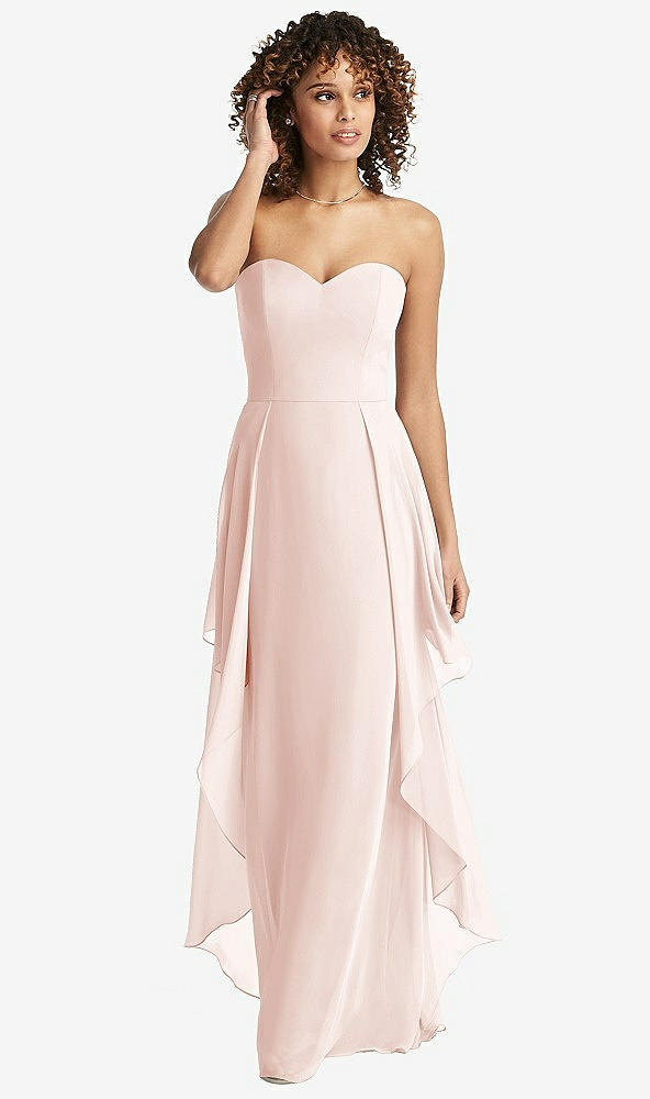 Front View - Blush Strapless Chiffon Dress with Skirt Overlay