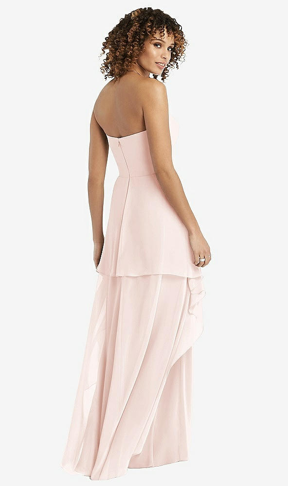 Back View - Blush Strapless Chiffon Dress with Skirt Overlay