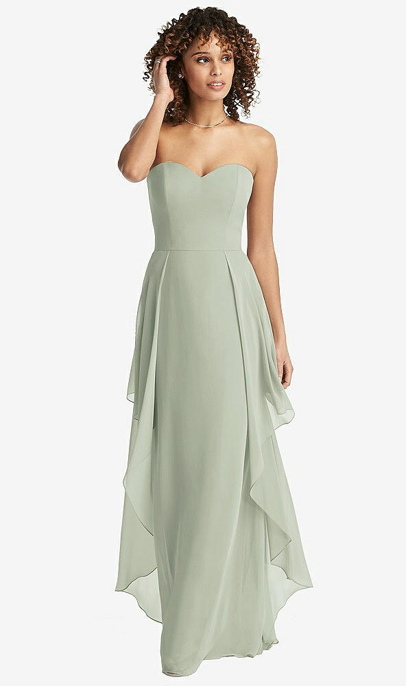 Front View - Celadon Strapless Chiffon Dress with Skirt Overlay