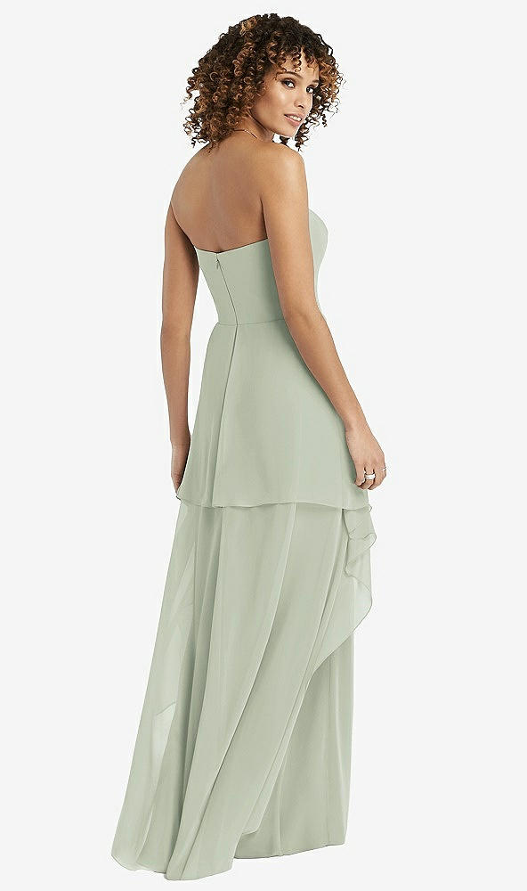 Back View - Celadon Strapless Chiffon Dress with Skirt Overlay