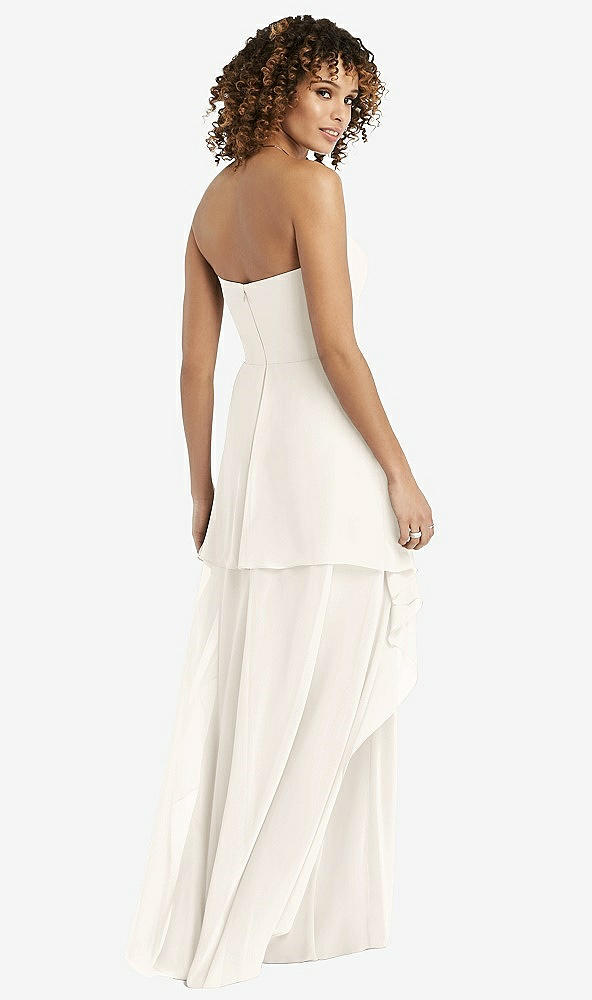 Back View - Ivory Strapless Chiffon Dress with Skirt Overlay