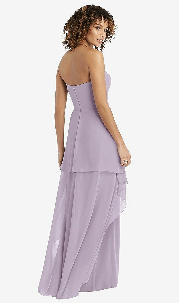 Back View - Lilac Haze Strapless Chiffon Dress with Skirt Overlay