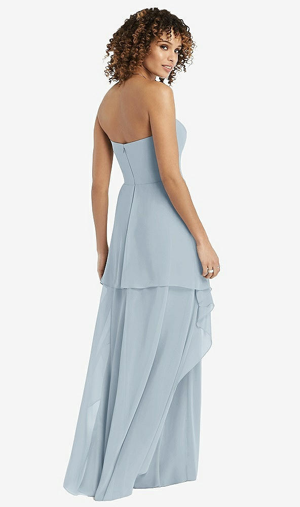 Back View - Mist Strapless Chiffon Dress with Skirt Overlay