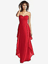 Front View Thumbnail - Parisian Red Strapless Chiffon Dress with Skirt Overlay