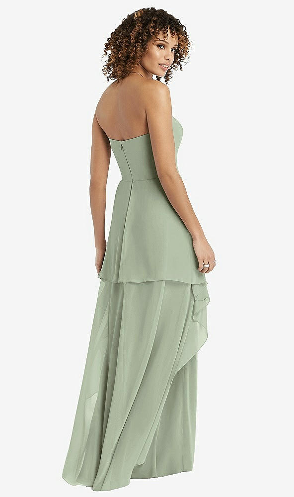 Back View - Sage Strapless Chiffon Dress with Skirt Overlay