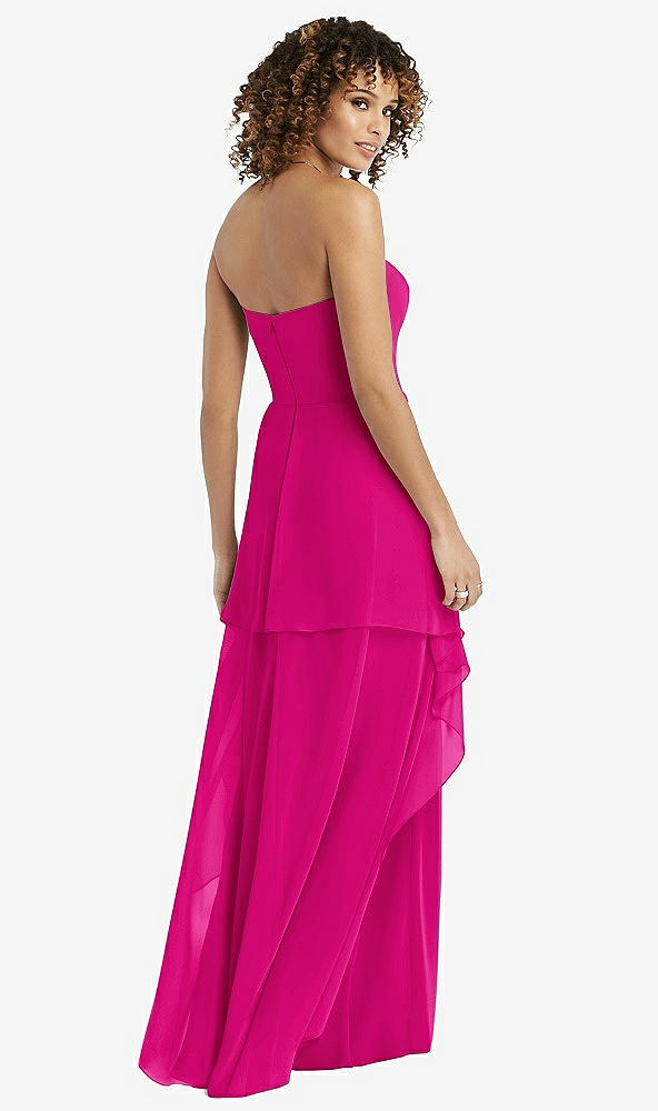 Back View - Think Pink Strapless Chiffon Dress with Skirt Overlay