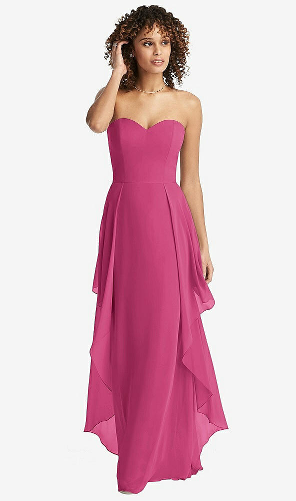 Front View - Tea Rose Strapless Chiffon Dress with Skirt Overlay