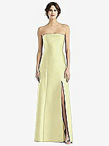 Front View Thumbnail - Butter Yellow Strapless Satin Trumpet Gown with Front Slit