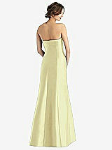 Rear View Thumbnail - Butter Yellow Strapless Satin Trumpet Gown with Front Slit