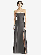 Front View Thumbnail - Caviar Gray Strapless Satin Trumpet Gown with Front Slit