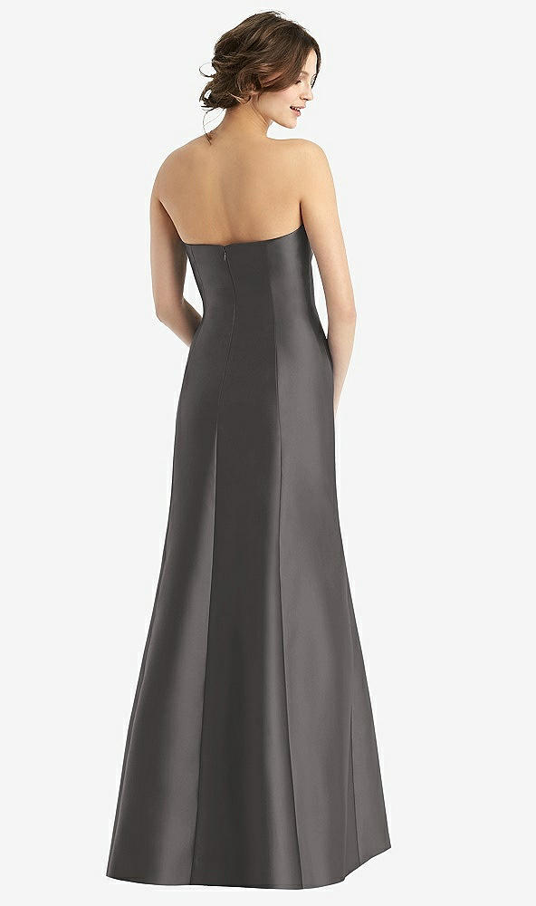 Back View - Caviar Gray Strapless Satin Trumpet Gown with Front Slit