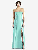 Front View Thumbnail - Coastal Strapless Satin Trumpet Gown with Front Slit