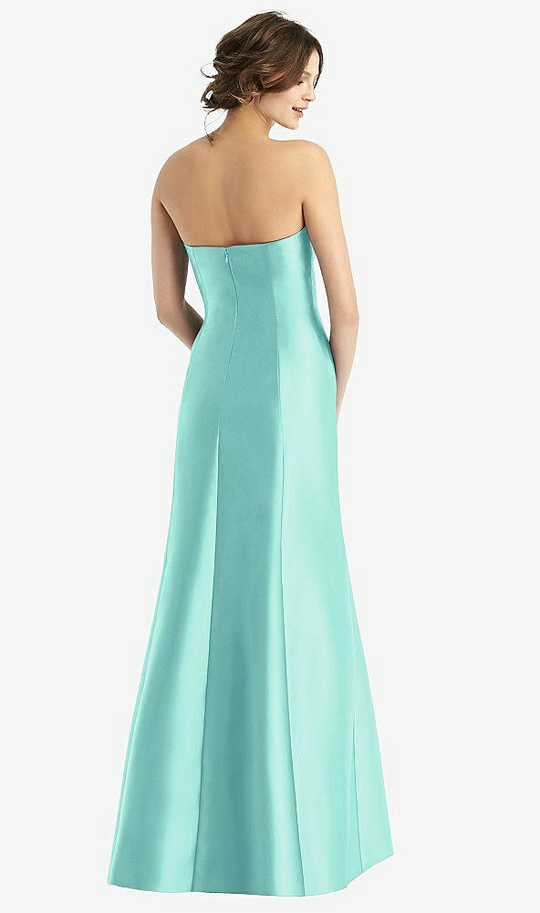 Back View - Coastal Strapless Satin Trumpet Gown with Front Slit