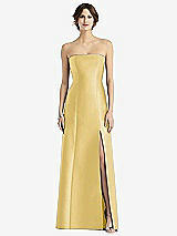 Front View Thumbnail - Maize Strapless Satin Trumpet Gown with Front Slit