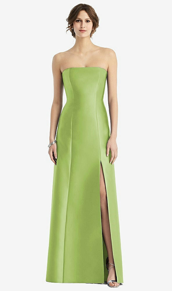 Front View - Mojito Strapless Satin Trumpet Gown with Front Slit