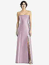 Front View Thumbnail - Suede Rose Strapless Satin Trumpet Gown with Front Slit