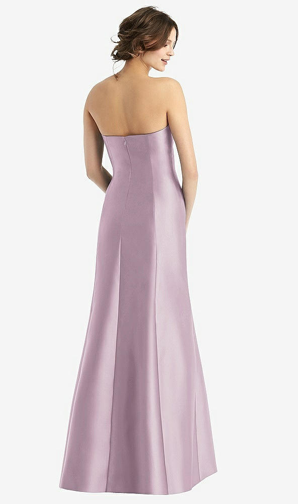 Back View - Suede Rose Strapless Satin Trumpet Gown with Front Slit