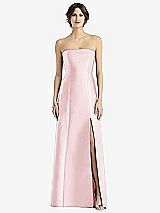 Front View Thumbnail - Ballet Pink Strapless Satin Trumpet Gown with Front Slit