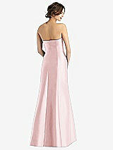 Rear View Thumbnail - Ballet Pink Strapless Satin Trumpet Gown with Front Slit