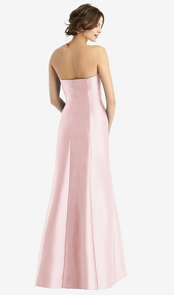 Back View - Ballet Pink Strapless Satin Trumpet Gown with Front Slit