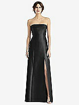 Front View Thumbnail - Black Strapless Satin Trumpet Gown with Front Slit